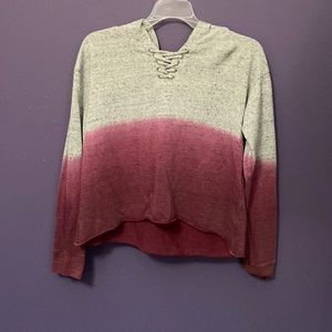 Grey and pinkish purple hooded long sleeved shirt
